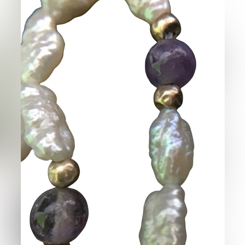14K Japanese Rice Pearl Lavender Jade Bracelet Chic Gemstones Pearls Vintage 80s - Picture 3 of 7